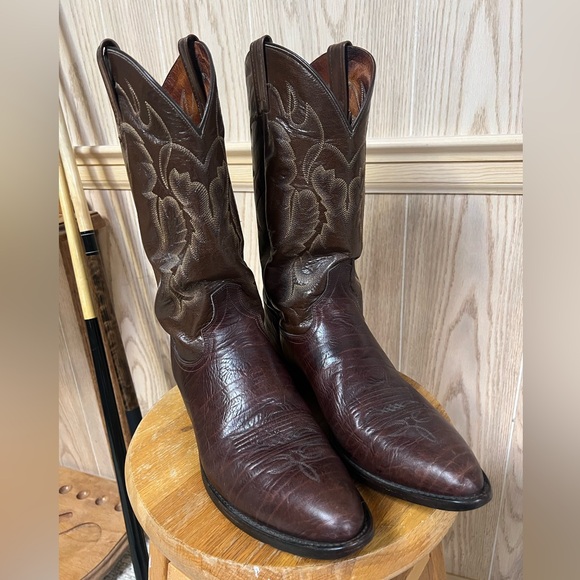 Dan Post Brown Leather Cowboy Boots Round Toe - Picture 1 of 7